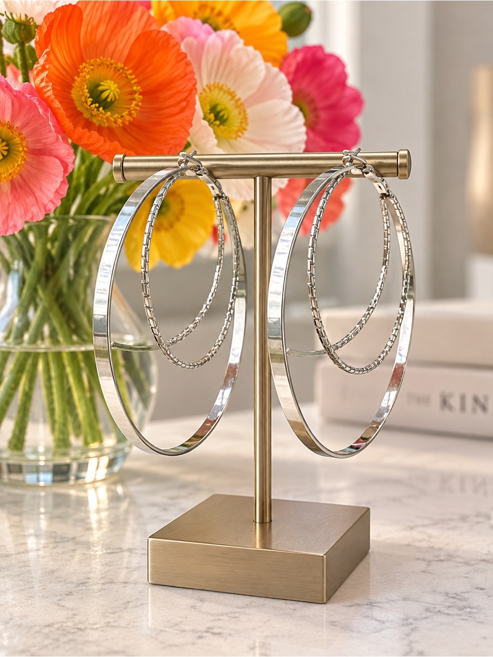 Double Silver Hoop Earring